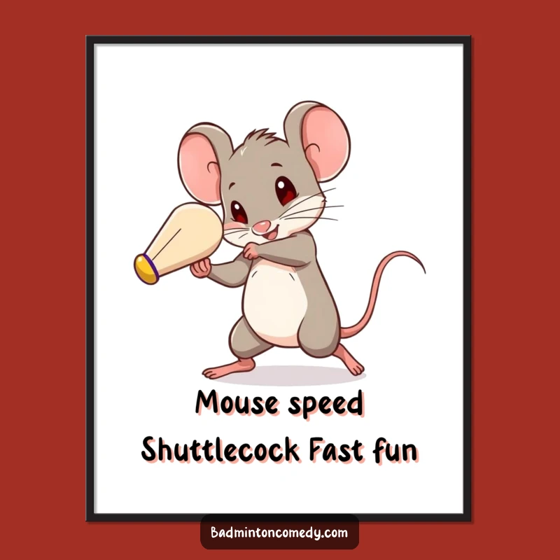 Free Printable Wall Art: Speedy Mouse Badminton Player for Funny Downloadable Decor