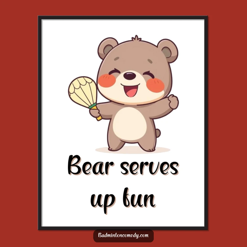 Funny Free Printable Bear Badminton Art: Cheerful Serve Downloadable Decor