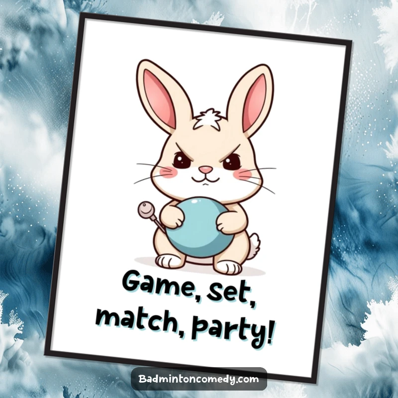 Funny Free Printable Wall Art: A rabbit with a determined grin, poised to receive a tennis serve.