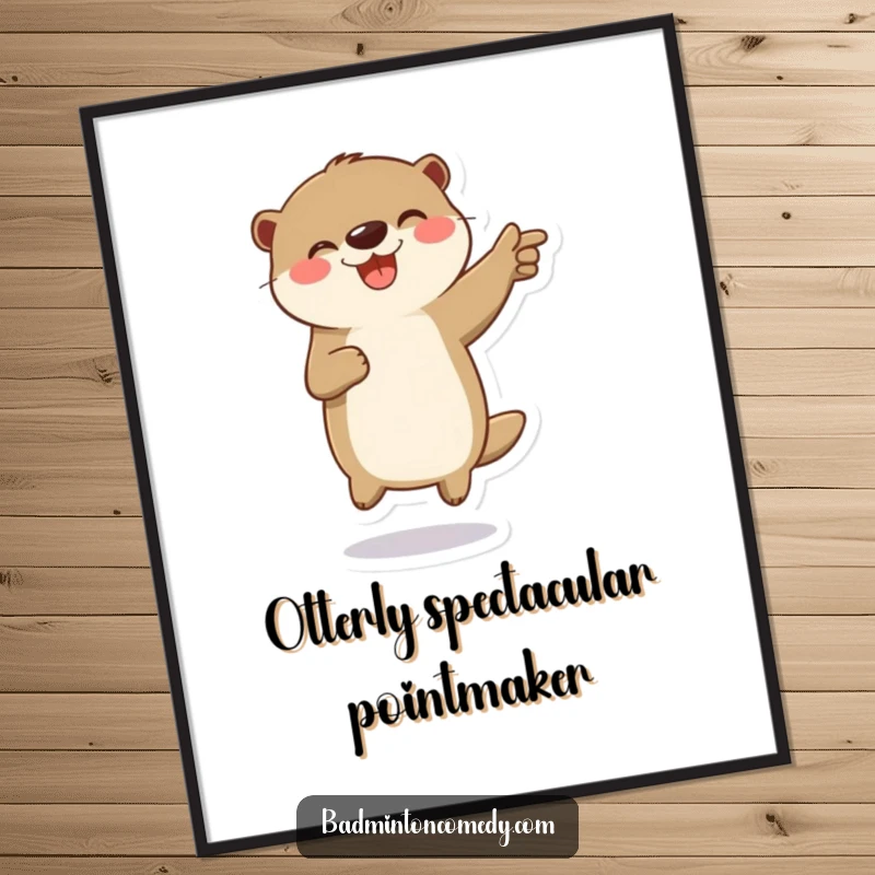 Funny Free Printable Wall Art: Playful otter character captured mid-jump, celebrating a point with pure joy.