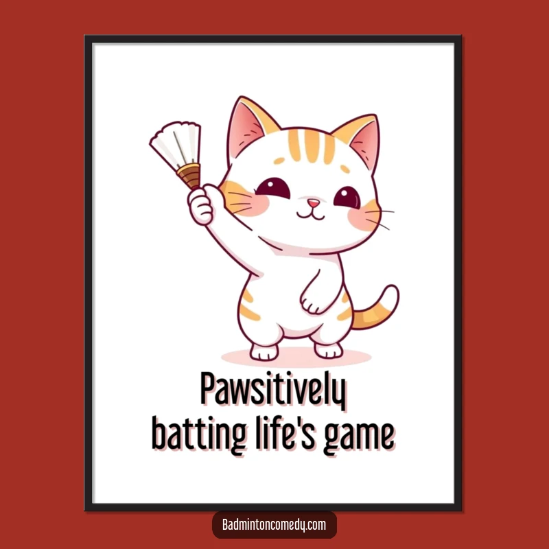 Funny Free Printable Cat Shuttlecock Wall Art - DIY Downloadable Decor Gift