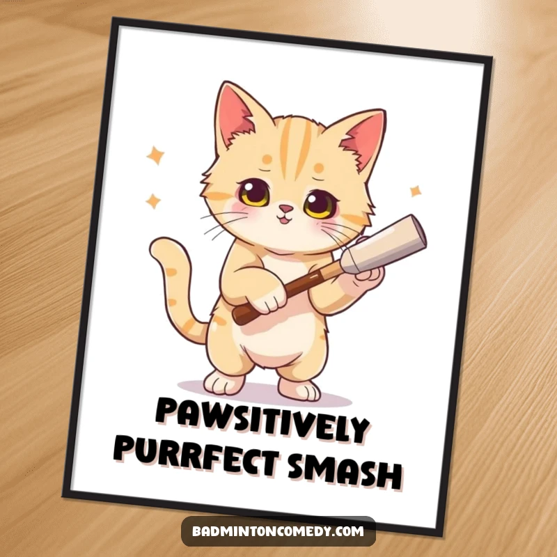 Funny Free Printable Wall Art: A cat striking an artistic pose, proud of its tennis smash victory.