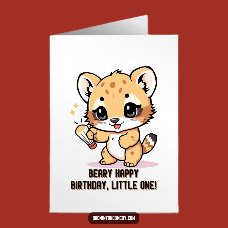 Free Printable Birthday Card: Playful Cub's Badminton Fun - Hilarious Downloadable Gift