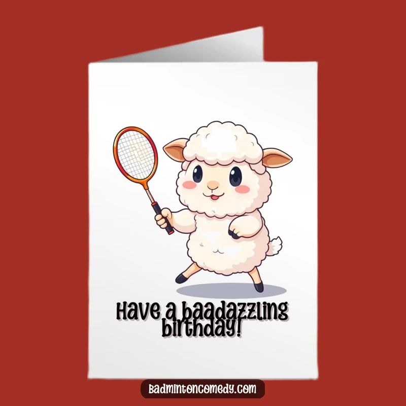 Free Printable Funny Birthday Card: Determined Sheep Badminton Player - Downloadable