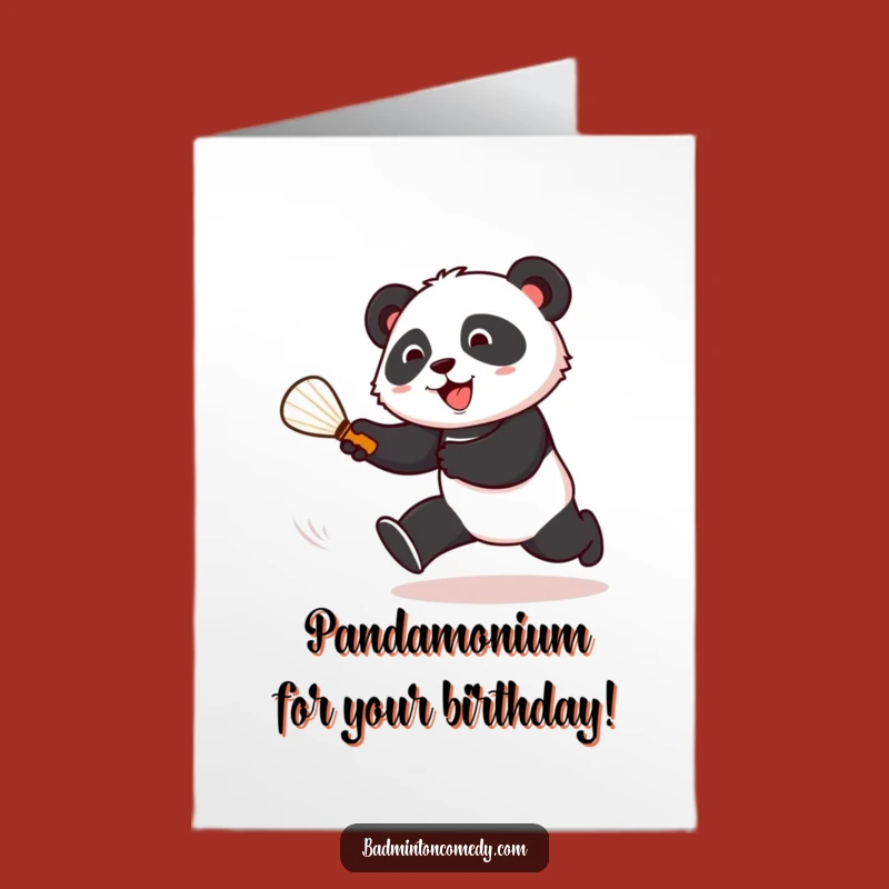 Free Printable Panda Birthday Card: Funny Badminton Chase Downloadable Gift