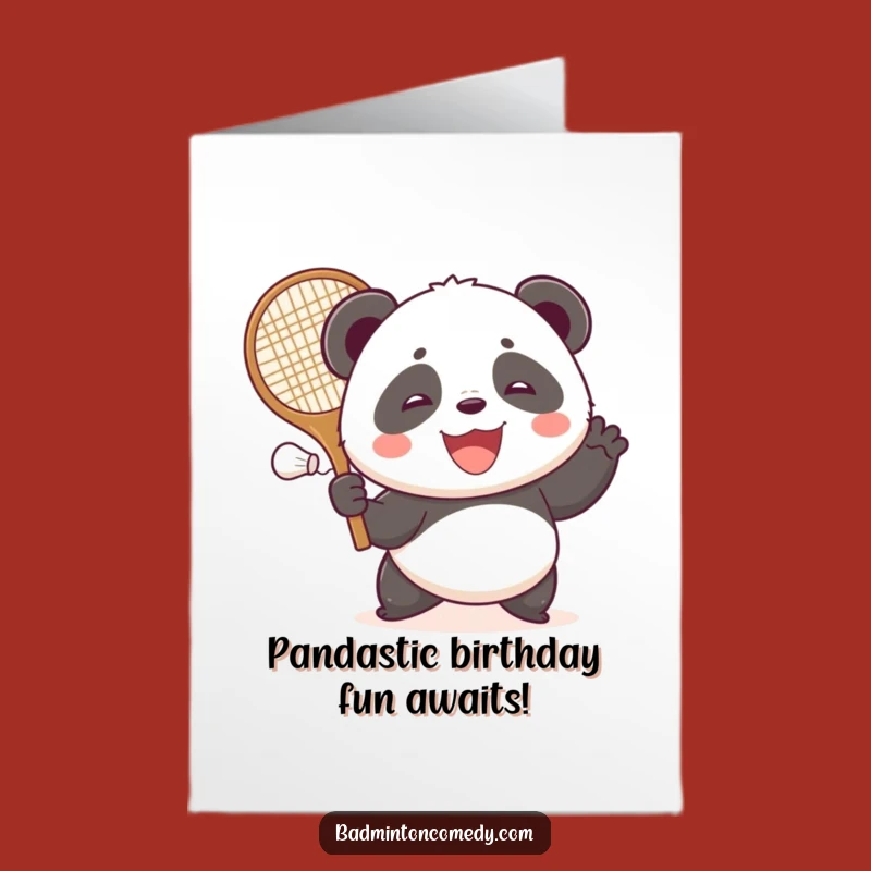 Free Printable Funny Birthday Card: Panda Badminton Champ - Downloadable Gift