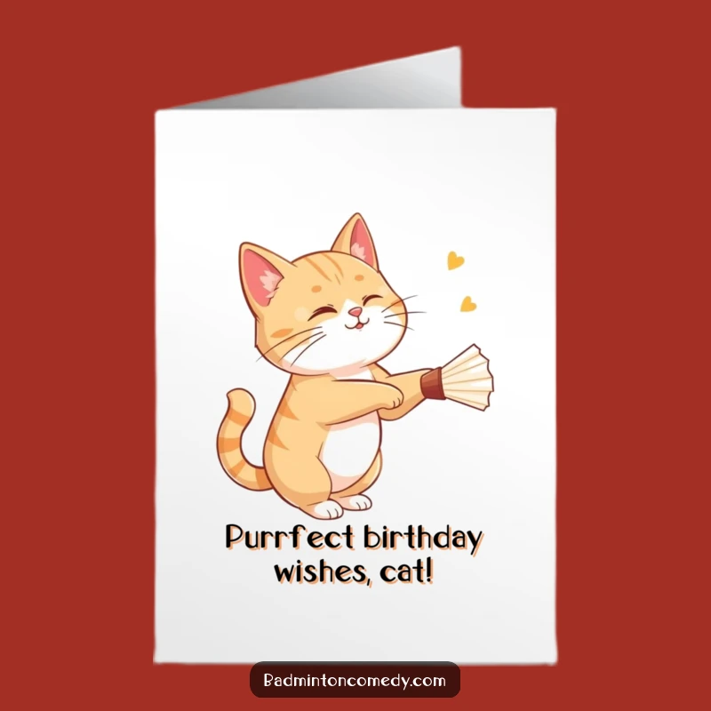 Free Printable Funny Birthday Card: Winking Cat Badminton Star - Downloadable Gift