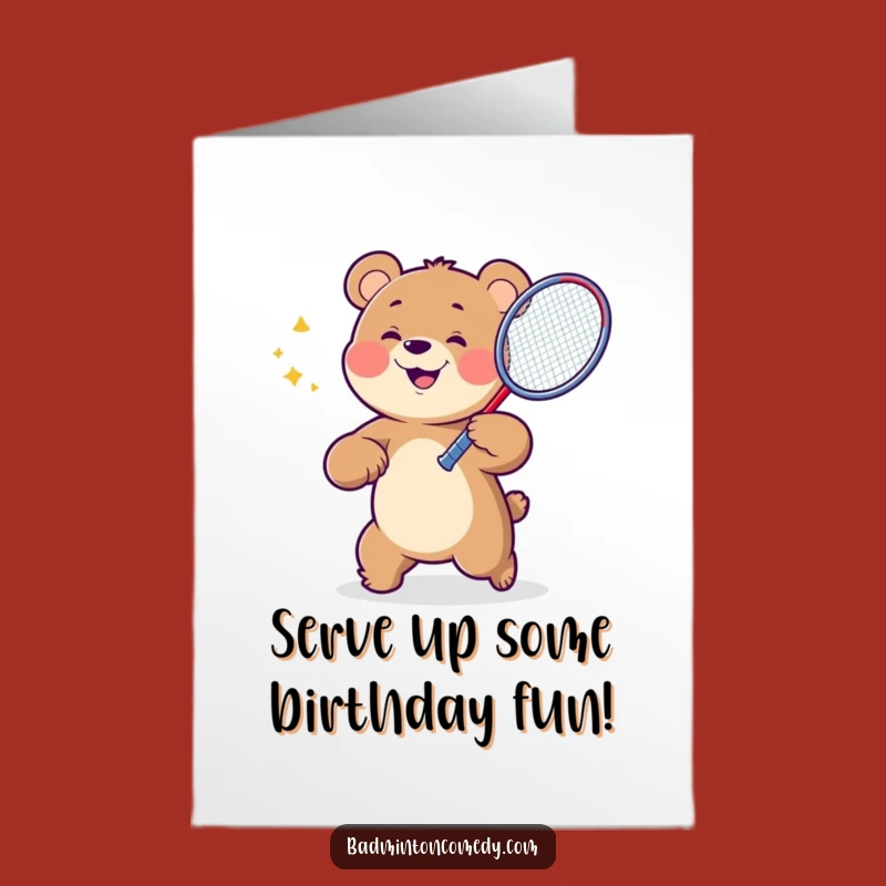 Free Printable Cheerful Bear Badminton Birthday Card - Funny DIY Downloadable Gift