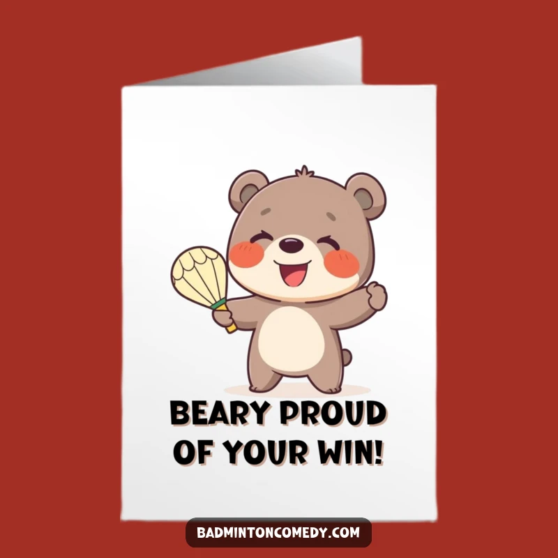 Free Printable Bear Badminton Congrats Card: Big Smile Serve Downloadable
