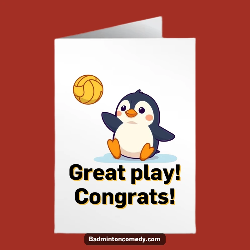 Free Printable Congrats Card: Penguin Scores Victory Volley, Hilarious Downloadable Gift