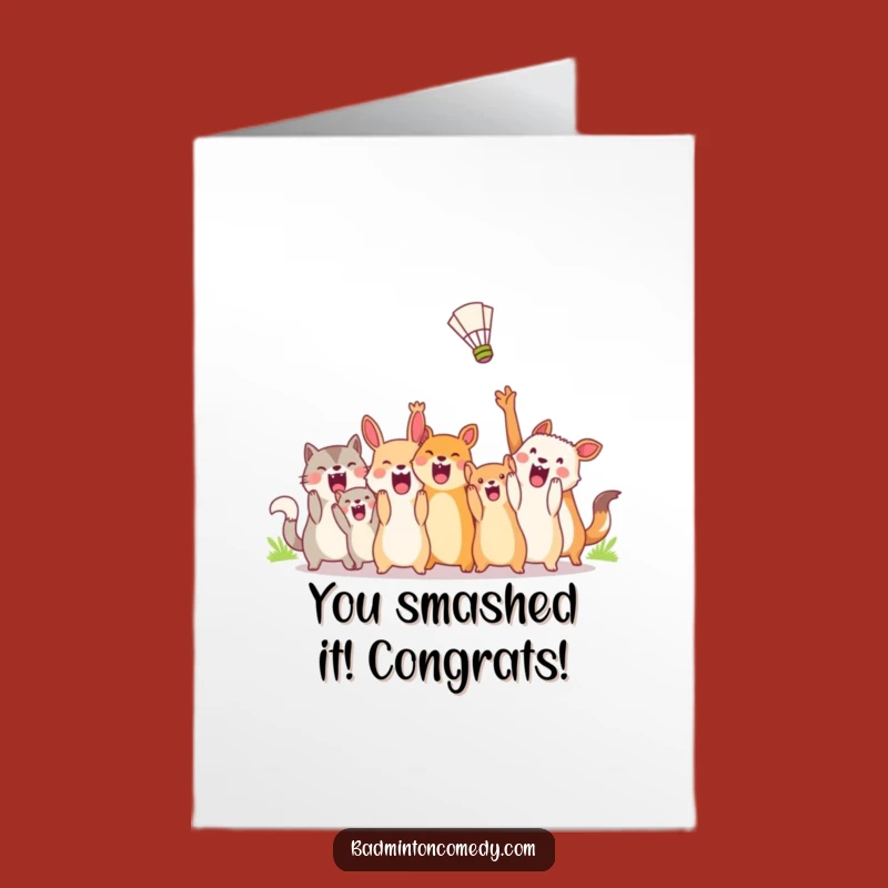 Free Printable Congrats Card: Wild Animals Cheer Victory Shuttlecock Delight Downloadable