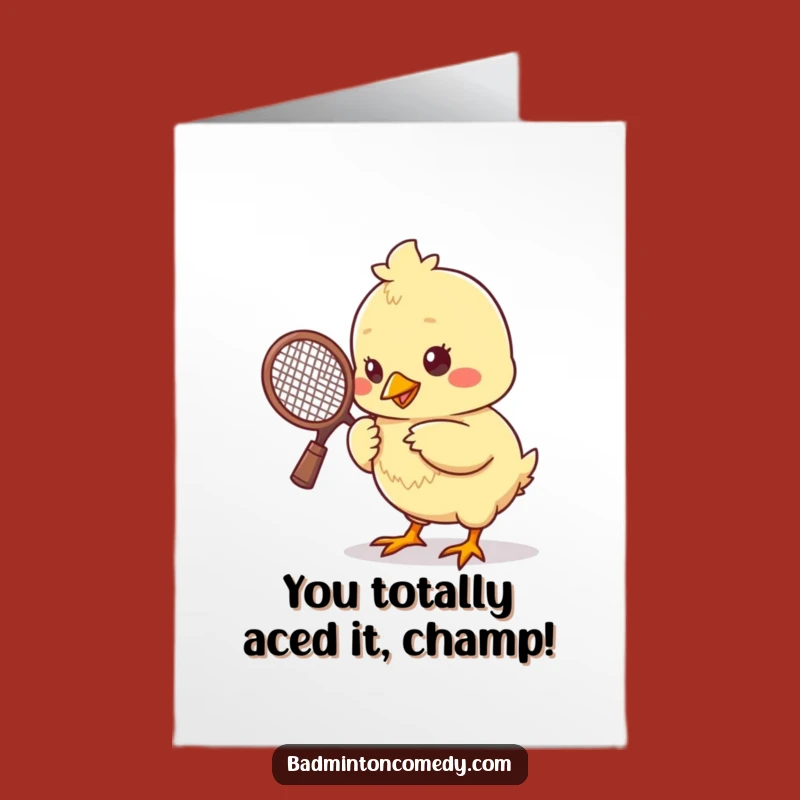 Free Printable Funny Congrats Card: Chick Badminton Champ - Downloadable Greeting