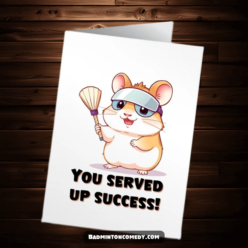 Free Printable hamster in visor serving shuttlecock, celebrating a congratulatory win with athletic flair.