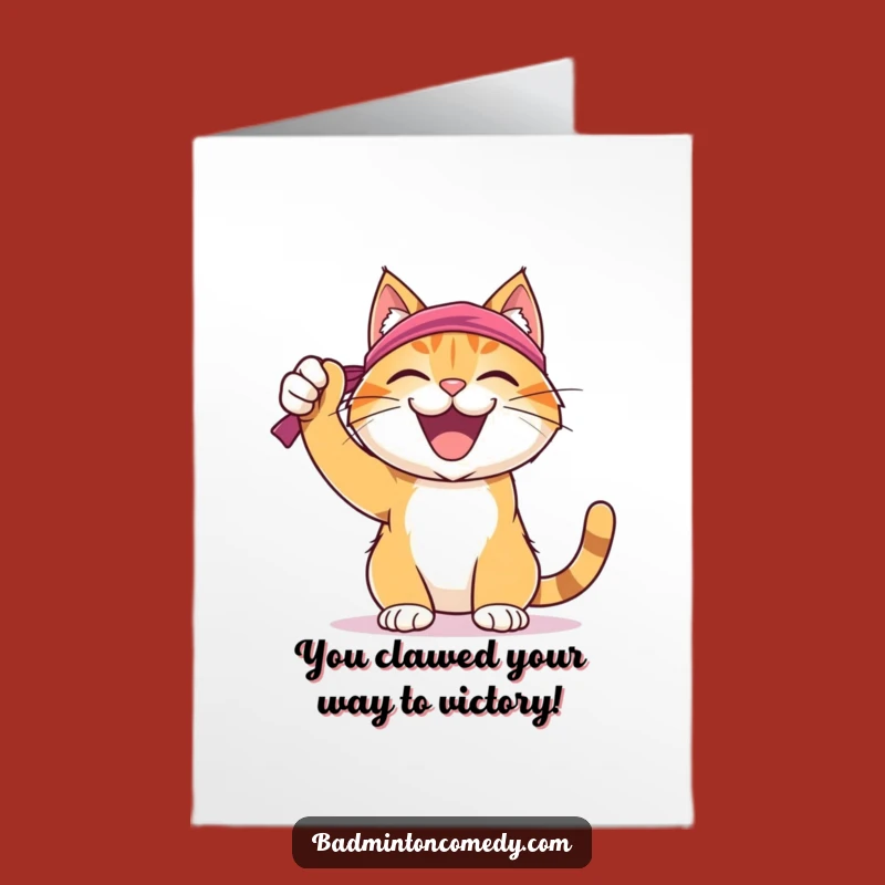 Free Printable Cat Badminton Congrats Card - Champion, Funny Downloadable Gift!