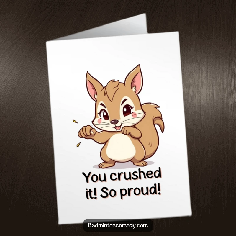 Funny Free Printable Congrats Card: Squirrel with Focused Expression Aiming for a Smash.