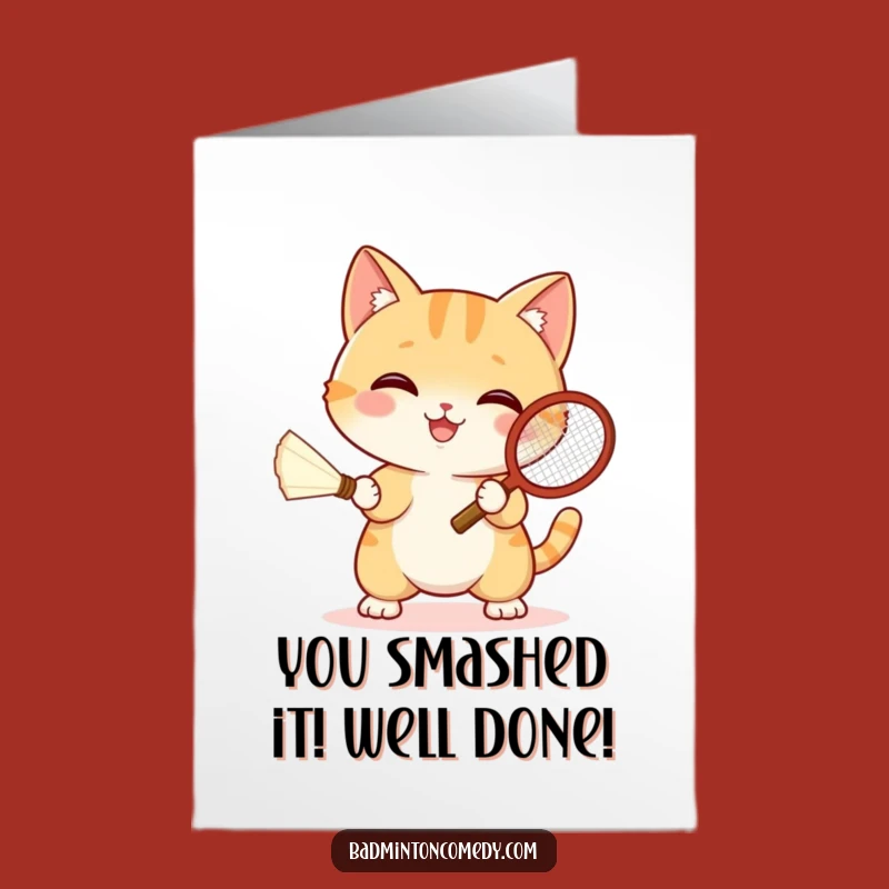 Free Printable Congratulations Card: Funny Cat Tennis Ace - Humorous Win Downloadable Gift!