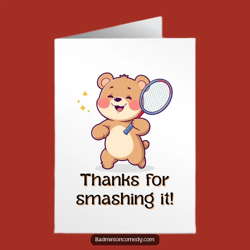 Free Printable Bear Badminton Thank You Card - Funny DIY Downloadable Gift