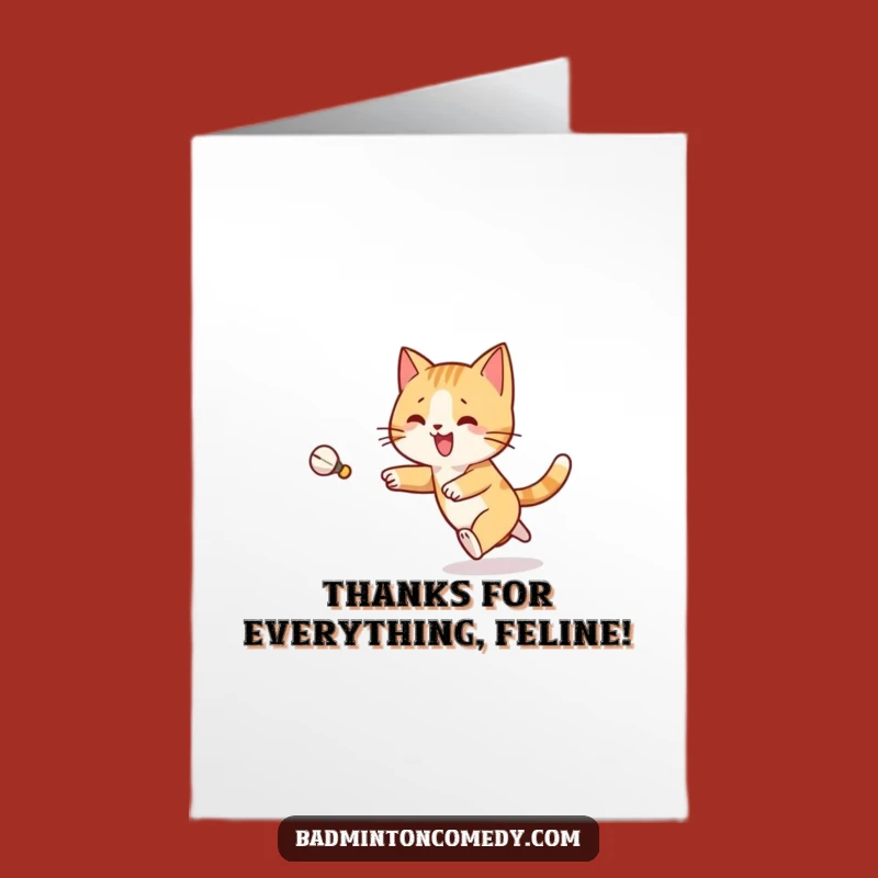 Free Printable Cat Badminton Thank You Card: Playful Chase Downloadable Greeting