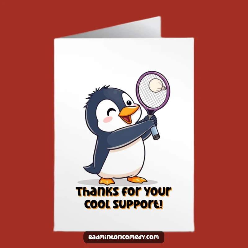 Free Printable Penguin Badminton Thank You Card: Cool Action Downloadable Greeting