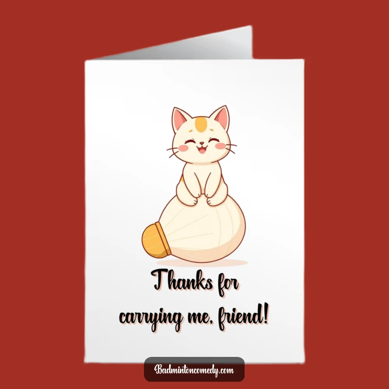 Free Printable Thank You Card: Cat on Shuttlecock Humorous Downloadable Gift
