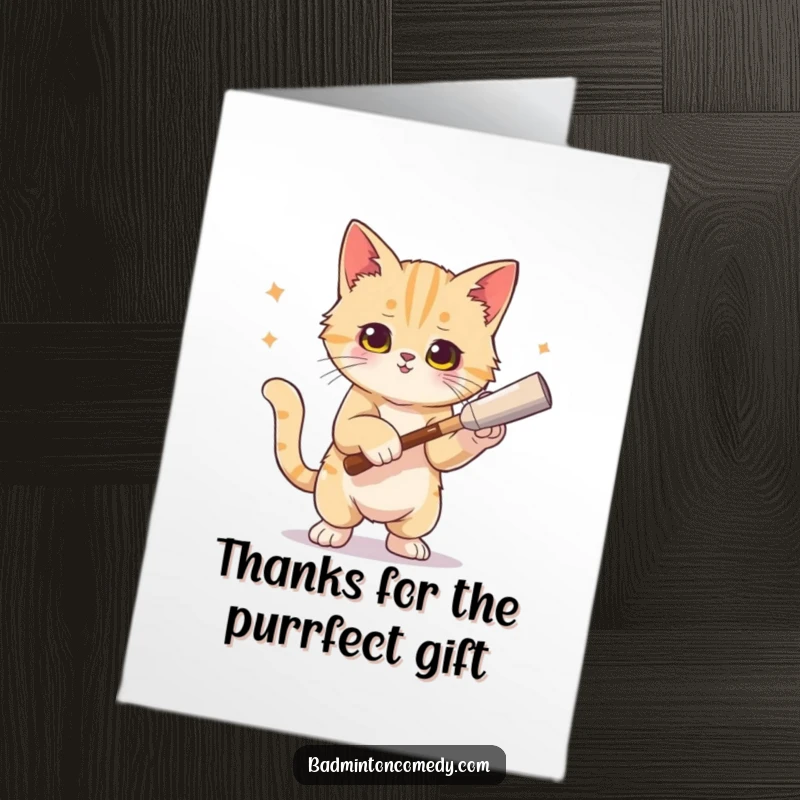 Funny Free Printable Thank You Card: A cat artistically posing, having celebrated a successful tennis smash.