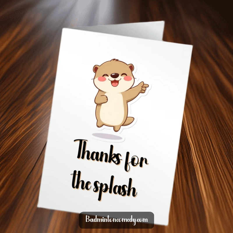 Funny Free Printable Thank You Card: Playful otter character jumping joyfully, expressing thanks.