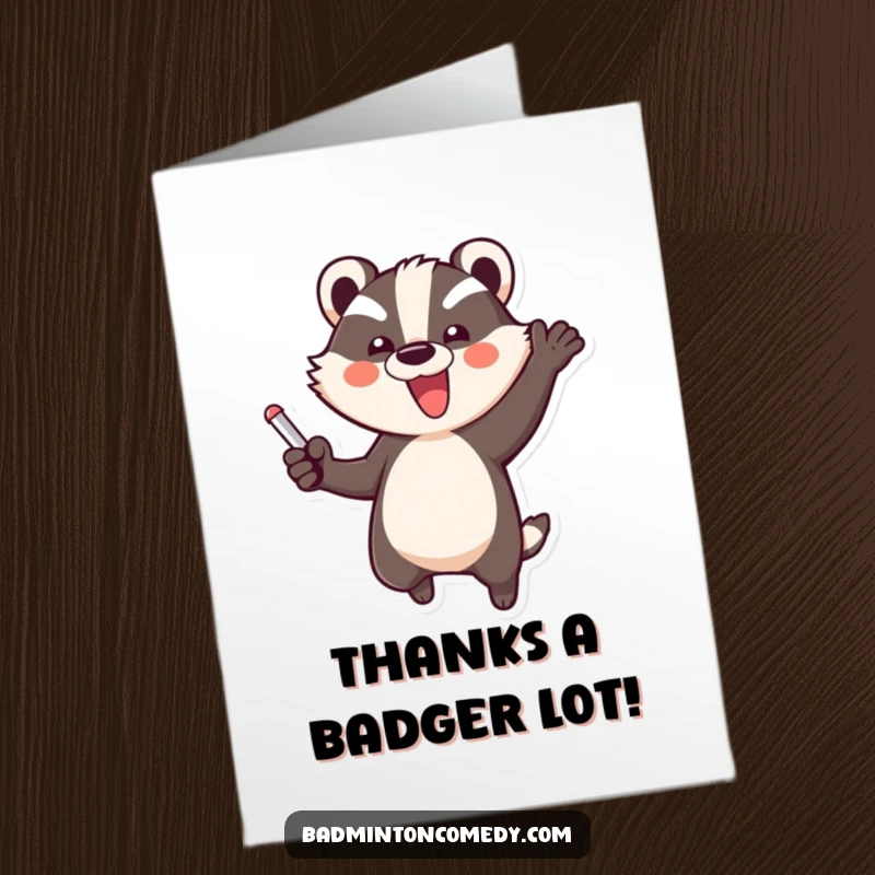 Funny Free Printable Thank You Card: Badger in a Victorious Jump, Celebrating a Point.