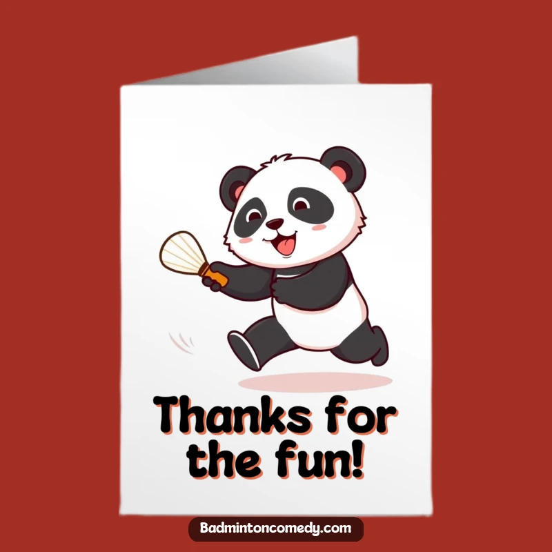 Free Printable Panda Thank You Card: Funny Badminton Chase Downloadable