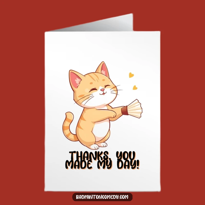 Free Printable Funny Thank You Card: Cat's Badminton Charm - Downloadable Gift