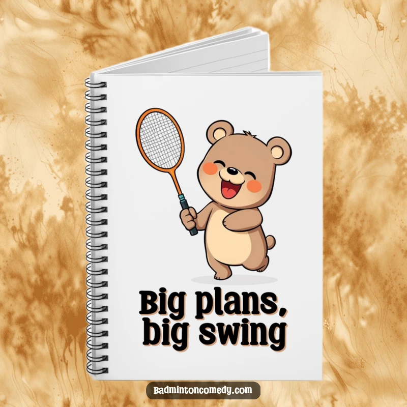 Funny bear playing badminton on a notebook cover, perfect for a funny gift.