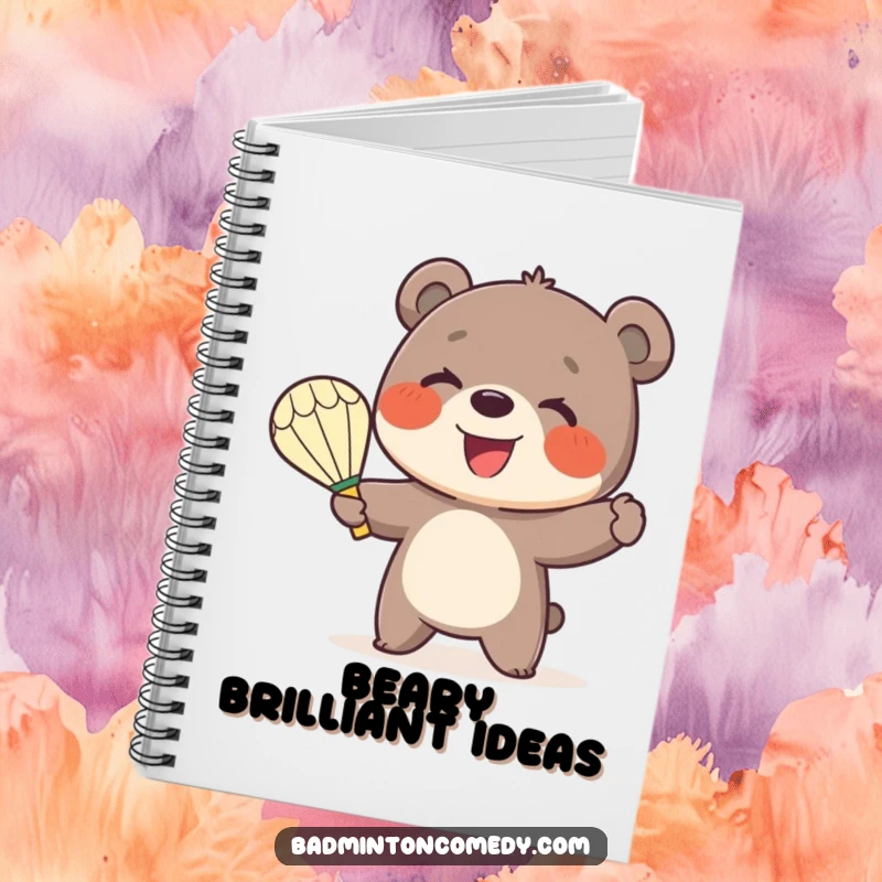 Funny Bear Badminton Notebook: A smiling bear cub enthusiastically serves a shuttlecock, inspiring creative thoughts and notes.