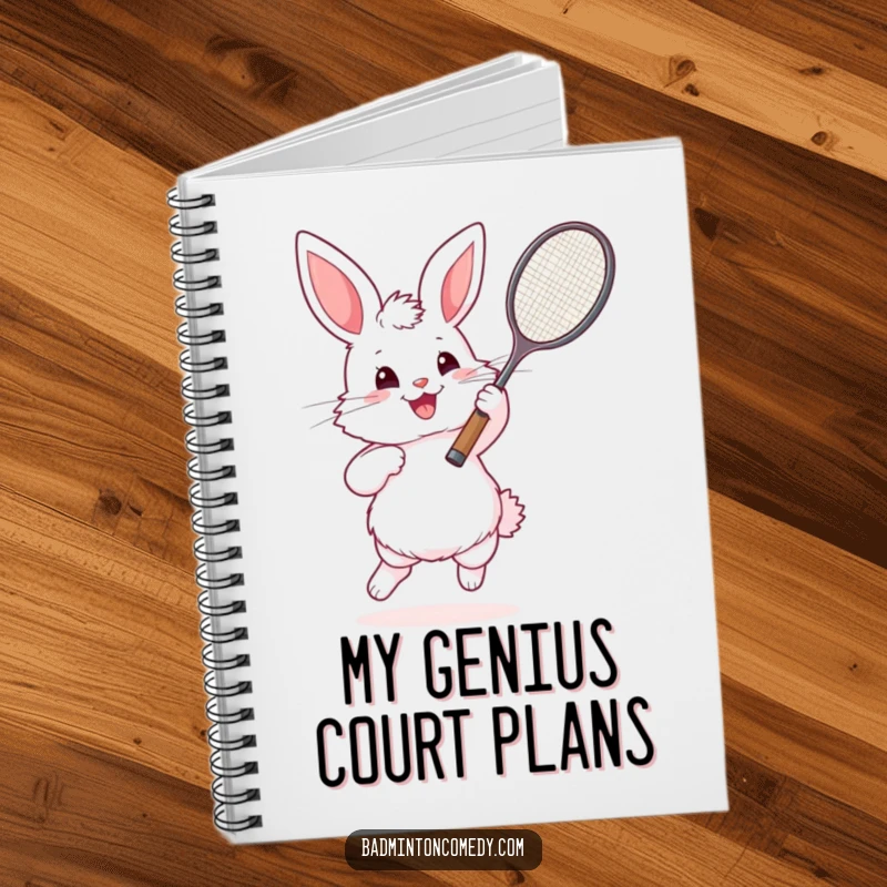 Funny Bunny Badminton Notebook: A fluffy rabbit with a badminton racket, designed for note-taking with a humorous sports theme.