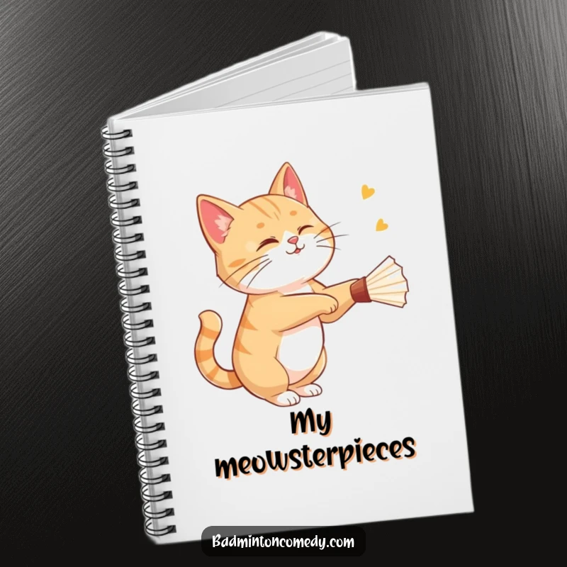 Funny cat gracefully striking a shuttlecock with a playful wink in this charming and humorous notebook.