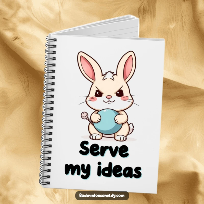 Funny rabbit tennis notebook featuring a determined rabbit ready to serve, perfect for jotting down notes with a grin.
