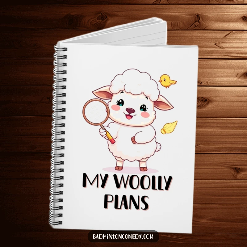 Funny Sheep Notebook: A lined notebook with an illustration of a happy sheep serving a badminton shuttlecock.