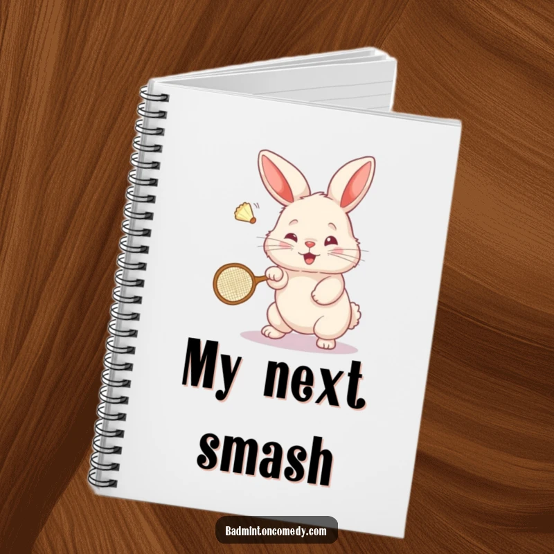 Funny Bunny Badminton Notebook: A fluffy bunny efficiently hits a shuttlecock with a small badminton racket, inspiring productivity.
