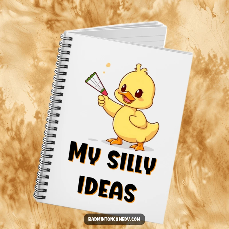 Funny Duck Toy Notebook: A duck with a squeaky toy playfully bats a shuttlecock, perfect for capturing unique ideas.