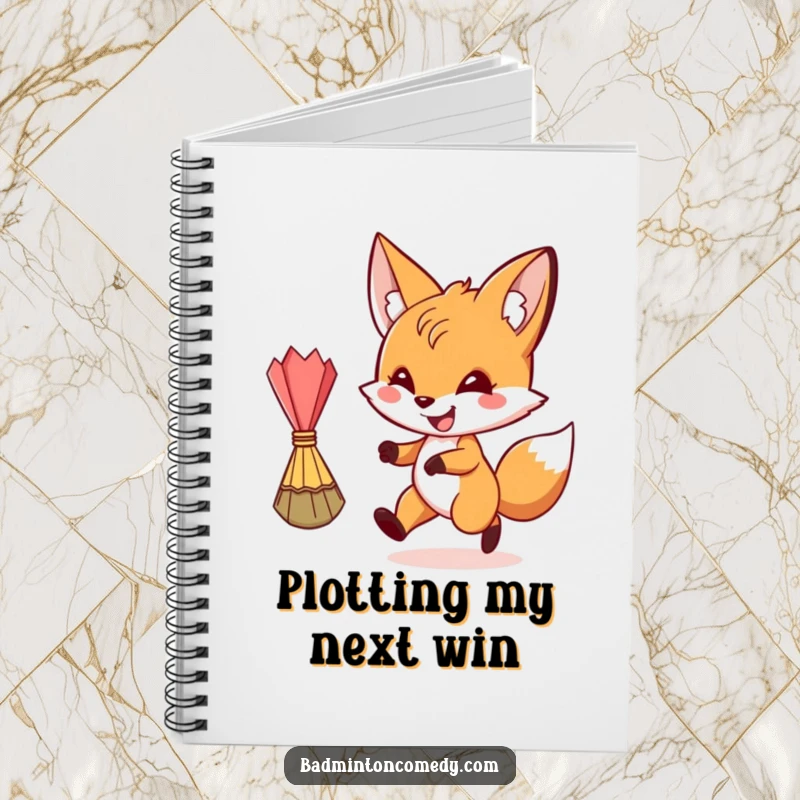 Funny fox playing badminton on a notebook cover, perfect for a funny gift.