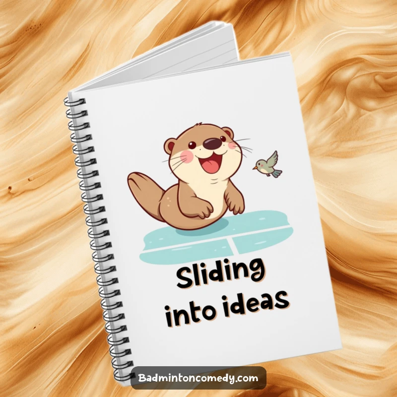 Funny Otter Badminton Notebook: An otter sliding on a badminton court, capturing a moment of athletic fun, perfect for note-taking.
