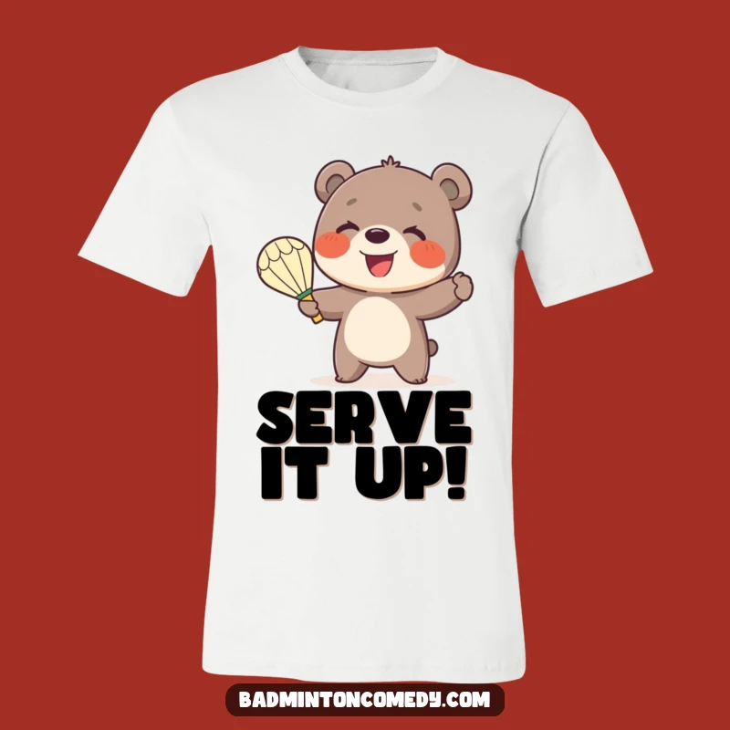 Funny Bear Badminton T-Shirt: Smiling Cub Serve - Awesome Gift!