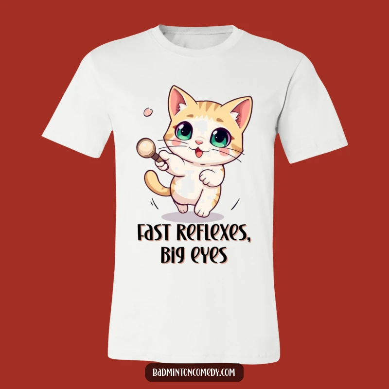 Funny Cat T-Shirt: Big-Eyed Feline Evading Shuttlecock, Great Humor Gift