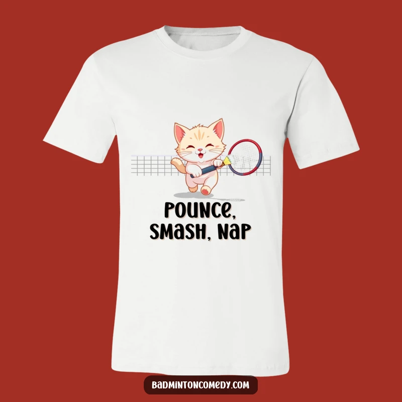 Funny Kitten Badminton Player T-Shirt - Playful Cat Court Fun Gift