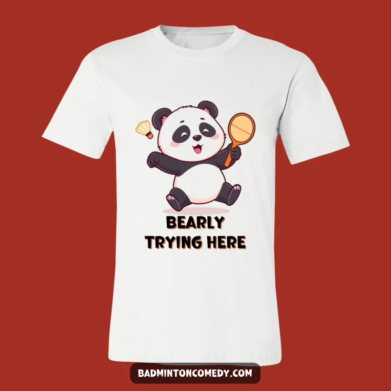 Funny Panda Badminton Chase T-Shirt - Playful Bear's Comical Racket Action Tee