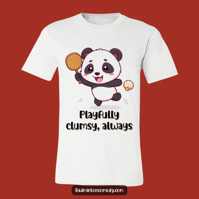 Funny Panda Badminton T-Shirt: Excited Chase Design, Great Funny Gift