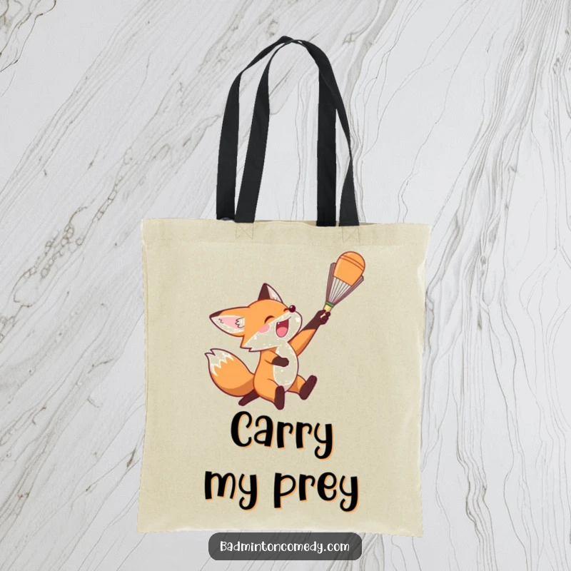 Funny Fox Tote Bag: A durable tote bag showing an agile fox leaping to smash a badminton shuttlecock.