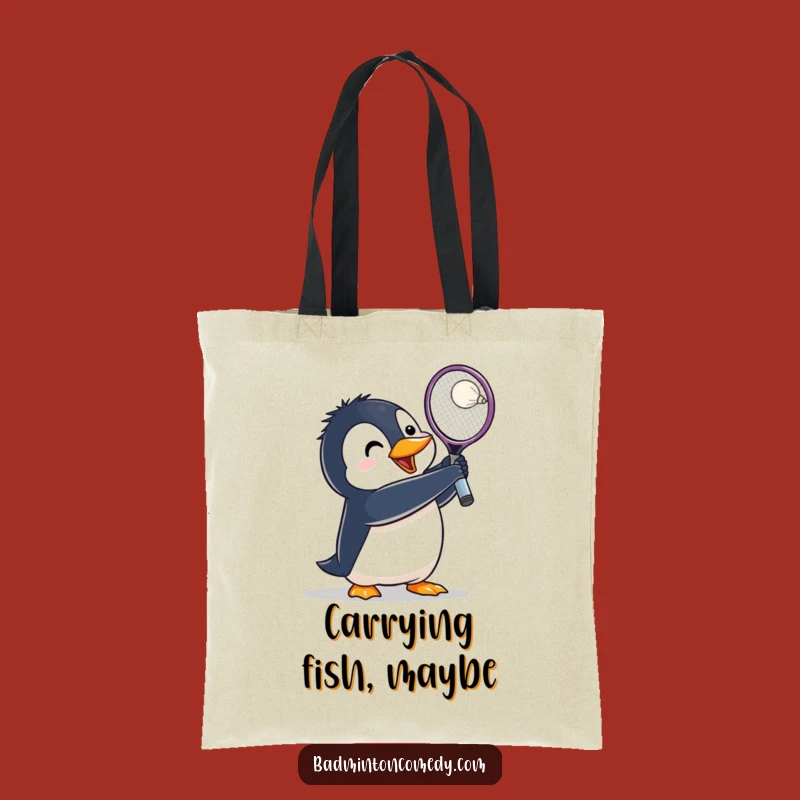 Funny Penguin Badminton Tote Bag: Lunging Bird Smash - Eco-Chic Gift!